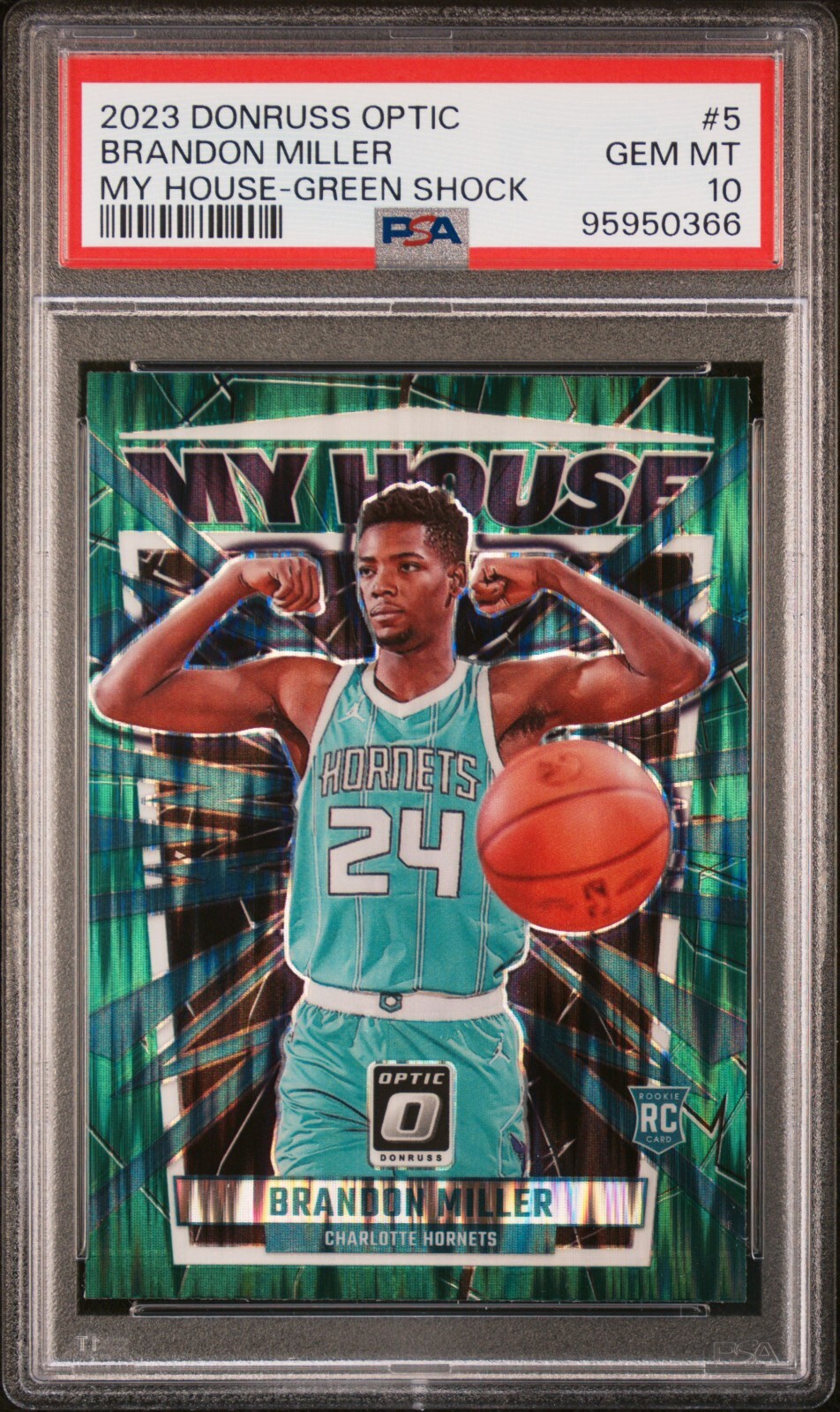 2023-24 Donruss Optic - My House Brandon Miller #5 Green Shock Prizm (RC) PSA10