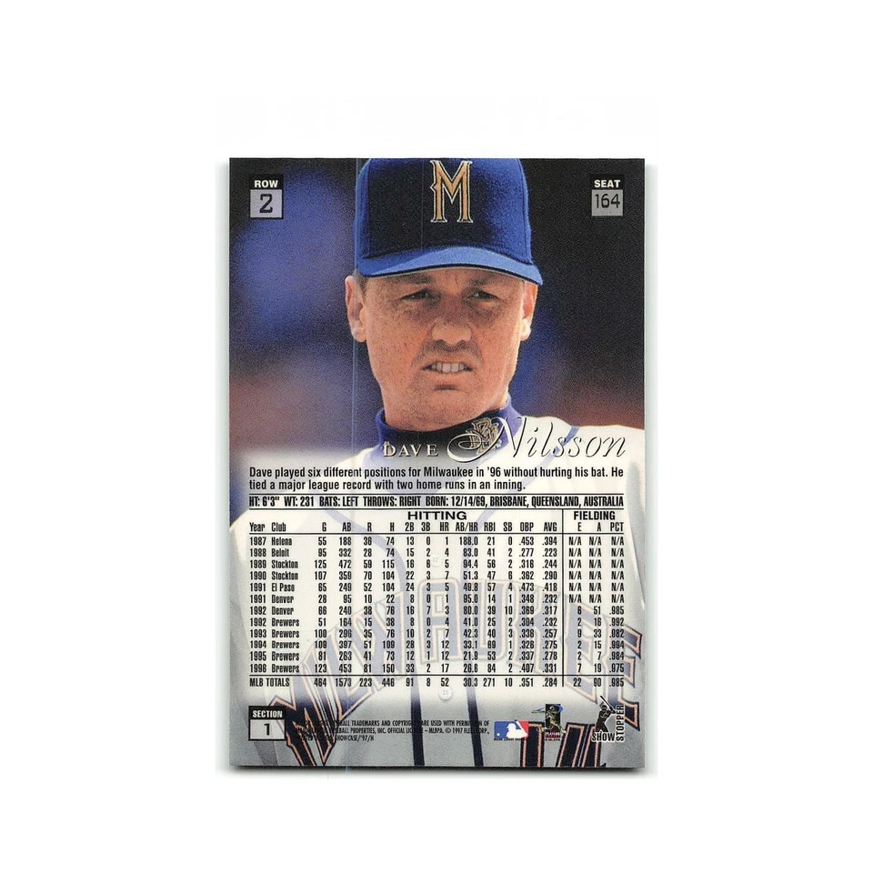 Dave Nilsson 1997 Flair Showcase #164 Milwaukee Brewers Baseball Card NM - Image 2 of 3