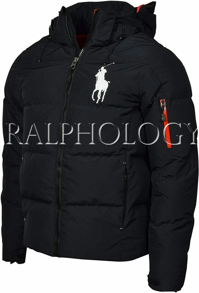 Polo Ralph Lauren Para Hombres Negro Blanco Big Pony Con Capucha Puffer Chaqueta Abrigo Nuevo con Etiquetas Foto 4 de 4