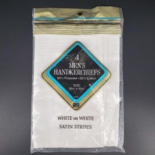 NOS Vintage 4 Men's Handkerchiefs White on White Satin Stripes 16" x 16" RN13960
