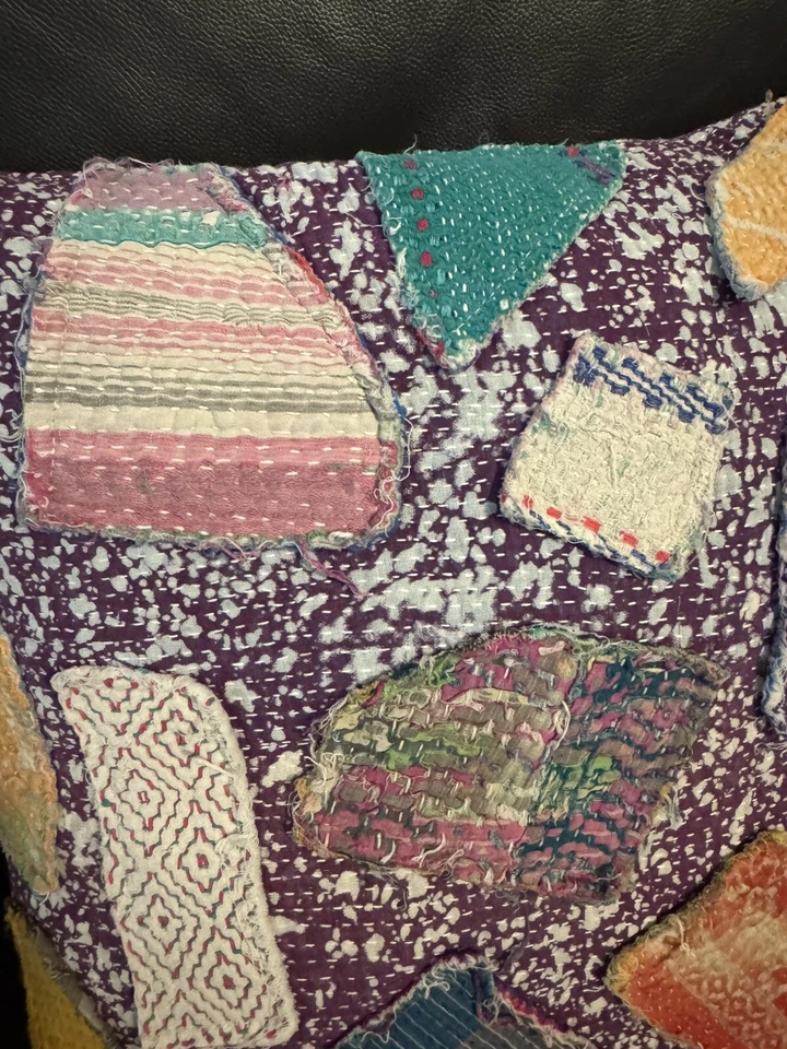 SHILPA RATHI Recycled Vintage Kantha Pillow Covers Purple (Used) - Image 2 of 4