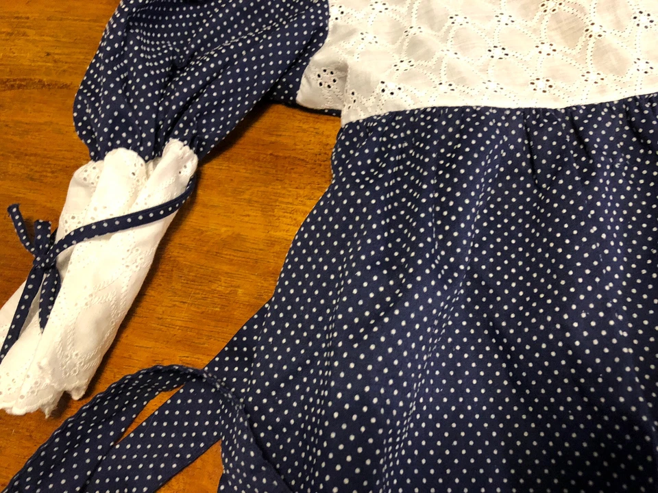 Vintage Peaches N Cream Dress Blue White Dot Pinafore Dress Size 10 Lg Sleeve - Image 4 of 4