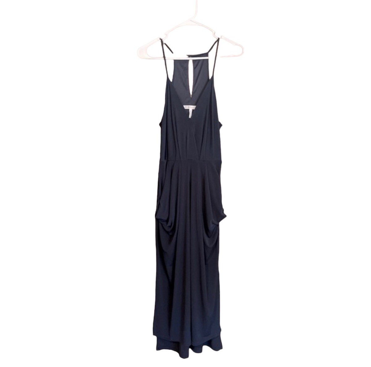 strapless open back dress A Line V Neck Black Backless Satin Prom Dresses, Black Open Back Long –  jbydress main image 0