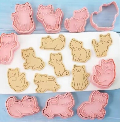 Kätzchen Katze Ausstechformen Form Fondant Präger Backen Niedlich Keks Box 8 Stück