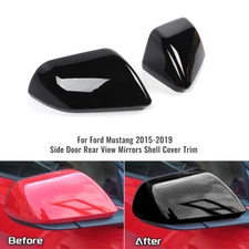 Gloss Black Side Rearview Mirrors Shell Cover Trim Bezels For Ford Mustang 2015+