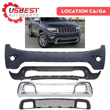 Fit For 2014-2016 Jeep Grand Cherokee Front Bumper Cover *2 & Bumper Grille *2