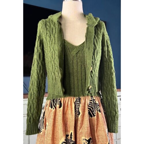 NWT New $148 Anthropologie Hooded Green Cable Knit Cardigan Tank Sweater Set XS