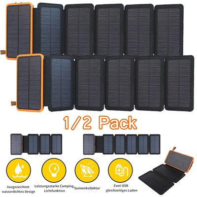 1/2 Pack Folding 46800mAh 6 Solar Panel Solar Power Bank Portable for Cell phone