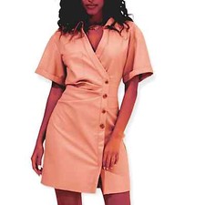 ASTR the Label Shirtdress TERRA FAUX LEATHER BUTTON UP MINI DRESS Soft Pink Sz