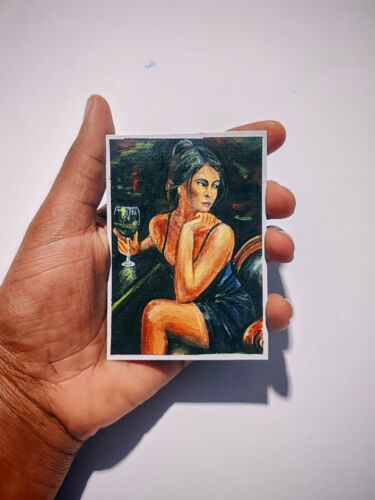 ACEO Original Night Club Art Card Acrylic 100% Hand Painting Free Shipping - Picture 2 of 2