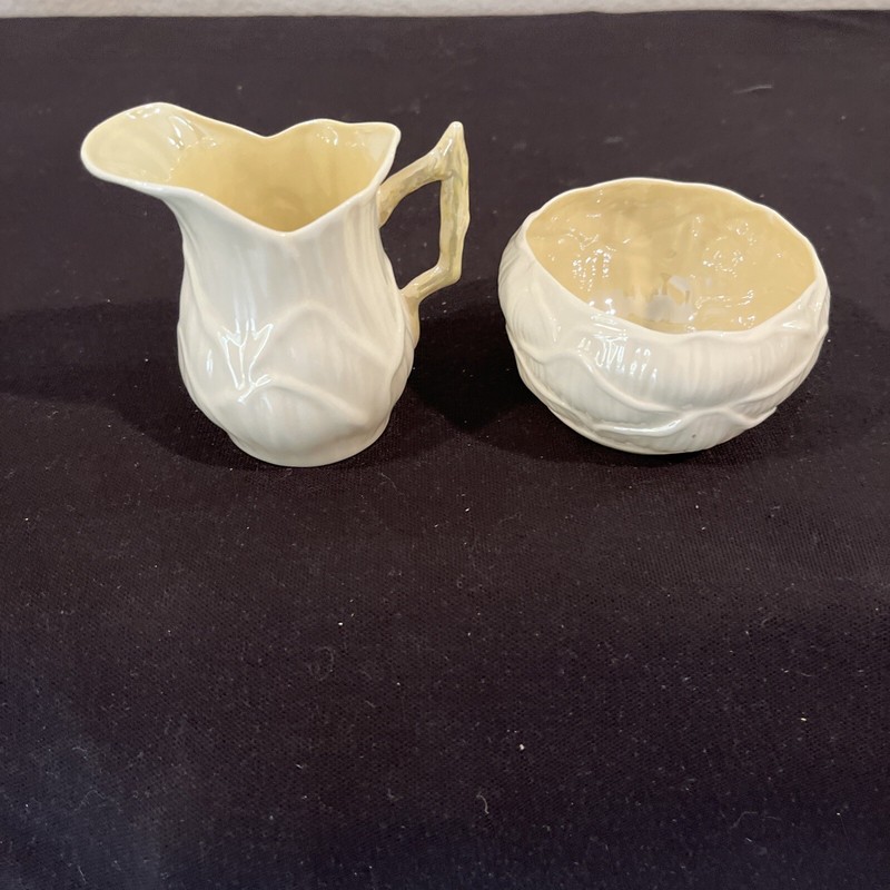 Belleek Ireland Floral Petal Design Creamer Pitcher and Sugar Bowl Fine Irish