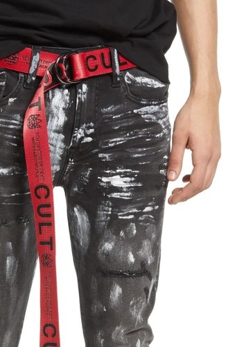 $249 - CULT OF INDIVIDUALITY Punk Belted Distressed Painter Skinny Jean Size 40 - Picture 4 of 6