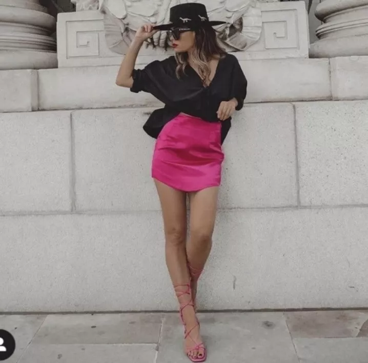 Neon pink top mini skirt outfit