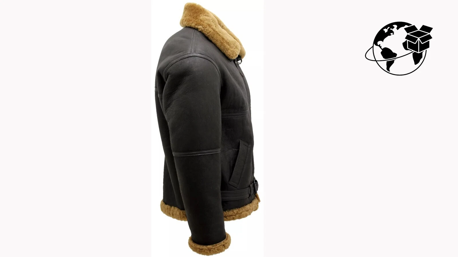 Men’s Brown RAF Real Shearling Sheepskin Flying Leather Jacket With Ginger Fur - product detail image 3