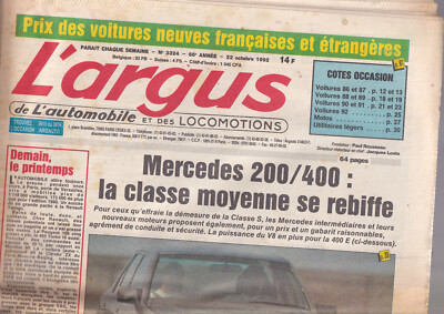 L'Argus Nr.3324 Mercedes 200/400 / Suzuki 750 GSX-F / SPORT & PEUGEOT / ROVER