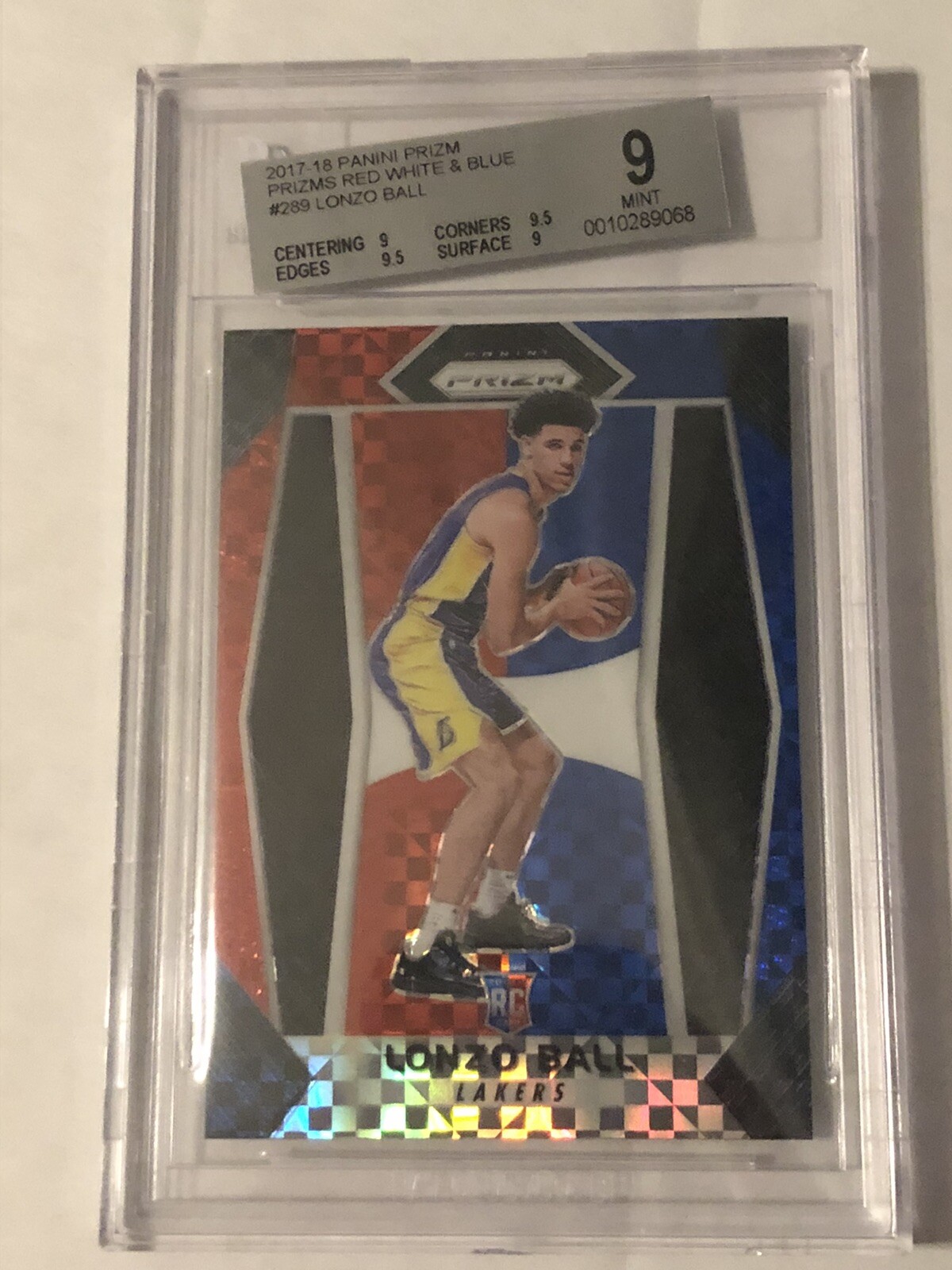 2017-28 Panini Prizm Red White Blue Prizm Lonzo Ball RC BGS 9