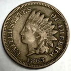 1863 Indian Head Penny Cent Fine Condition Full Liberty 1c US Coin -3381