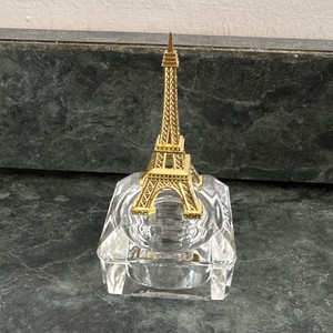 Clear Art Small Glass Box w/ Gold Tone Eiffel Tower Topper Paris Theme 2x4 in