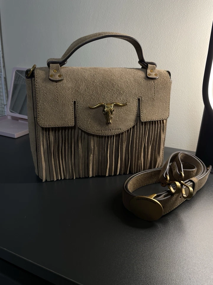 Polo Ralph Lauren замшевая бахрома наплечная сумка западный стиль бычья голова желтовато-коричневый коричневый - Изображение 2 из 4