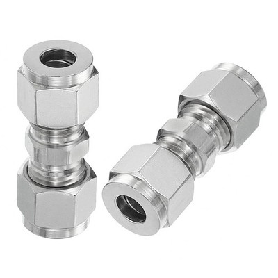 2Pcs Compression Tube Fitting Union 5/16''IDx11/16''OD Straight Connect Silver