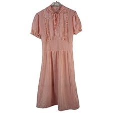 Vtg Lucy Larcom Nylon Nightgown 34 Pink Lace Knee Length