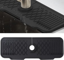 17", Black Silicone Faucet Mat, Sink Splash Protector, Drip Collection Tray