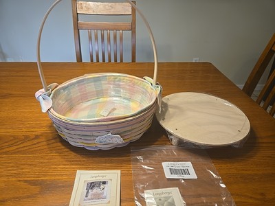 Longaberger 2001 Large Whitewash Easter Basket 13'' Liner Tie-on Protector Bunny 