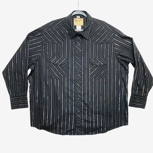 Wrangler Shirt Mens 2XL Black Metallic Stripe Button Up Snap On