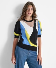 DKNY Women's Colorblocked Sweater Blue Ivory Size XS MSRP 79