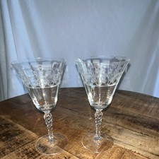 Etched Clear Stemmed Wine Glasses Set of 2