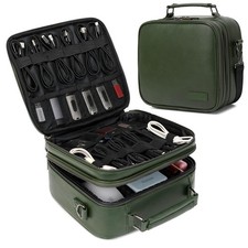 Olive Green Large Electronics Travel Organizer Cable Case Waterproof Tech Bag