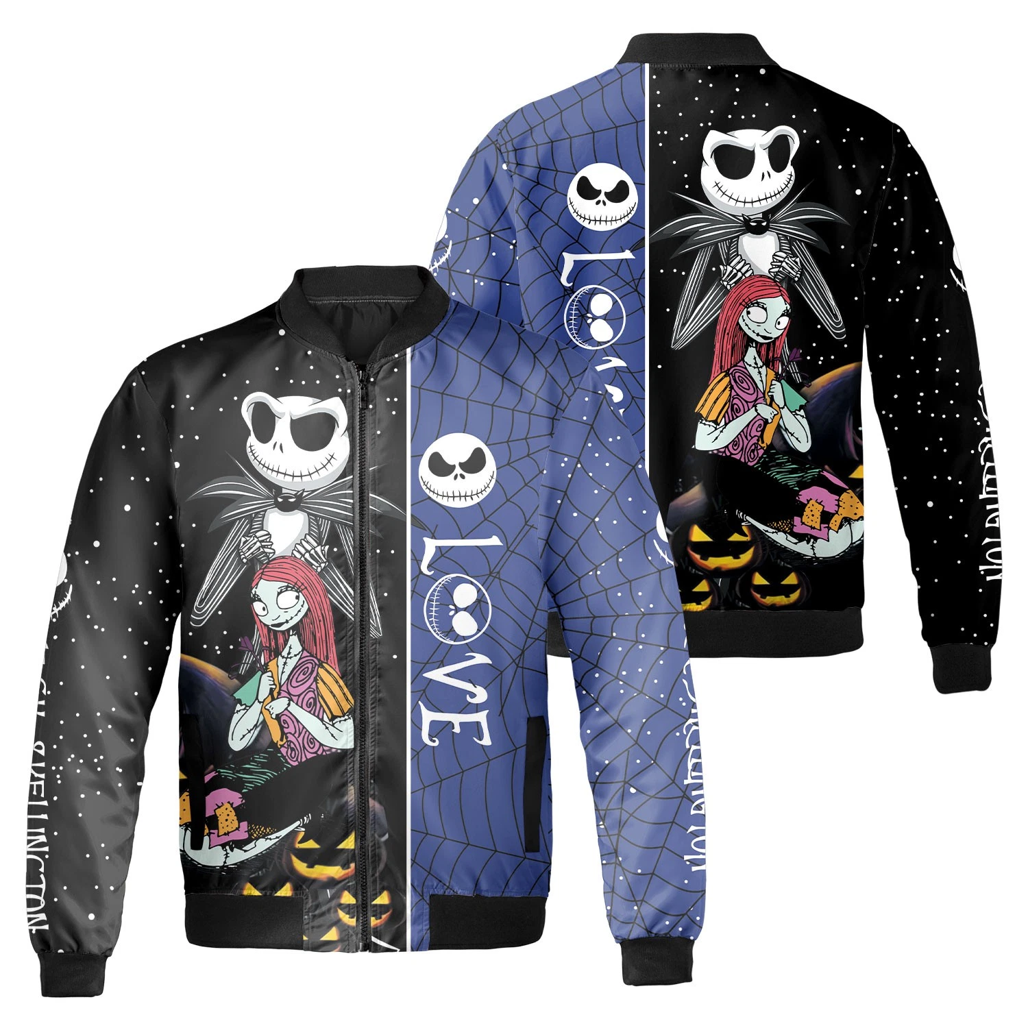 Love Jack Skellington & Sally Nightmare Couple Before Xmas Bomber Jacket image 1