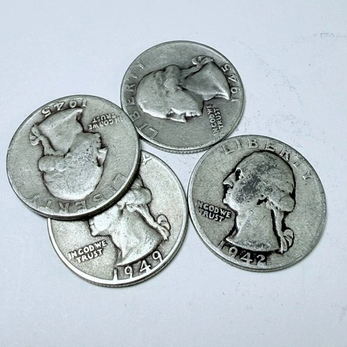 LotLOT OF 4 WASHINGTON QUARTERS 90% SILVER FREE SHIPPING #7407