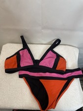 Pilyq Women  s Size Large Top  Medium Bottom Multicolor Color Block Swimsuit Set