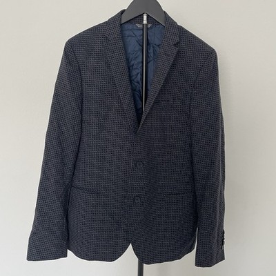 Manuel Ritz Blue Blazer Check Pattern Campionario 100% Fleece Wool Size 50