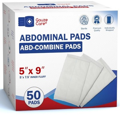 Abdominal Pads Sterile Surgical-Grade Nonstick 50-Pack 5 x 9 Inches Post Op