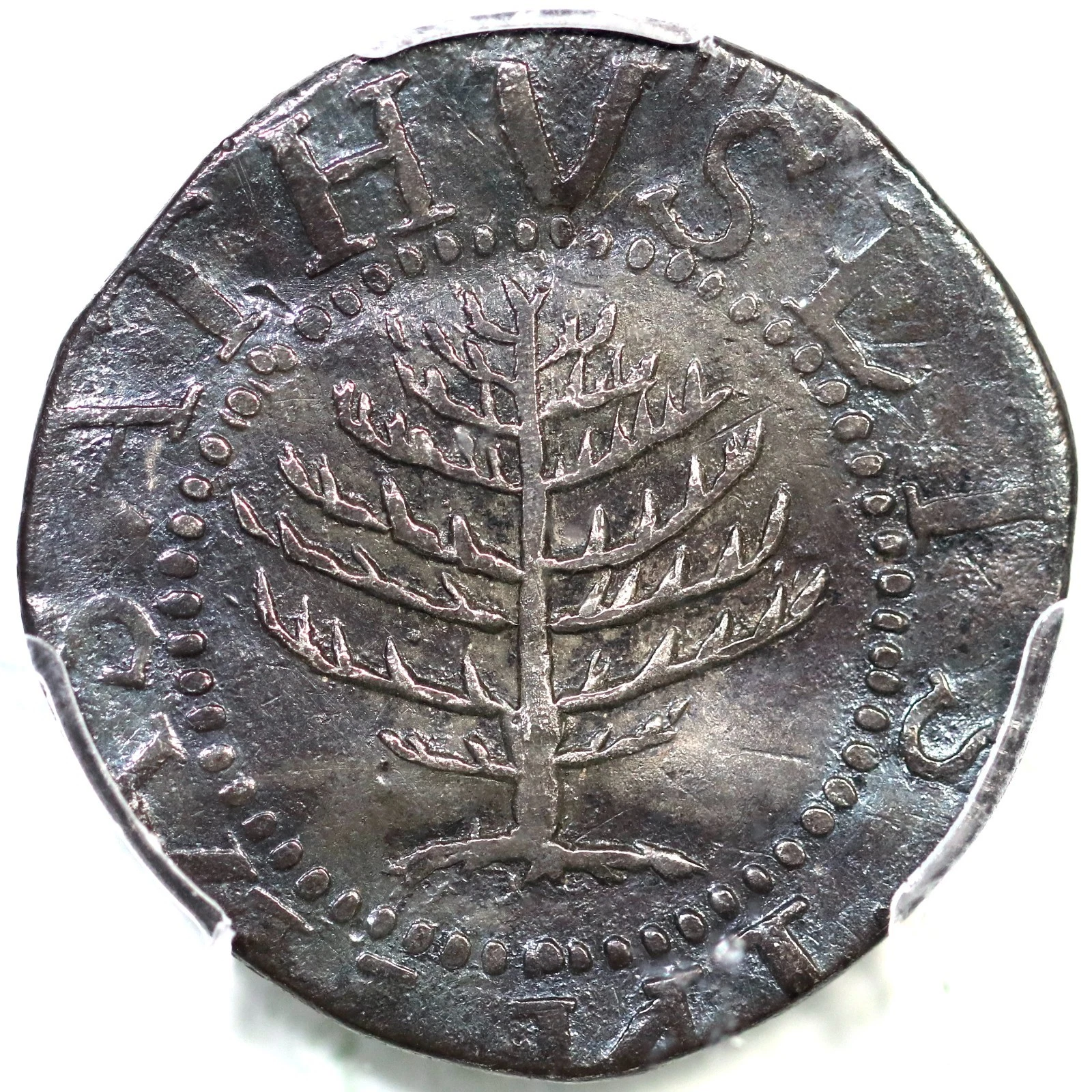 1652 Noe-3 R-6 PCGS XF Details Lg Planchet Pine Tree Shilling Colonial Coin
