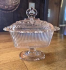 Vintage Indiana Depression Glass Pink Ribbed Lid Pedestal Candy Dish w/Lace Edge