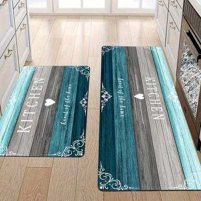 #ad Simple Wood Grain Kitchen Mat Flannel Machine Washable $33.99