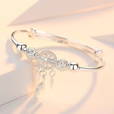Trendy 925 Sterling Silver Bangles Bracelet Charms Cute Open for Women Fashion