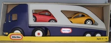 vtg Box Little Tikes Car Carrier Big Blue Large Semi Truck Trailer Hauler 2 Cars