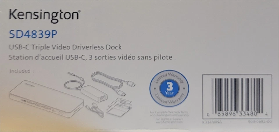 Base sin controlador de video triple USB-C Kensington SD4839P [Caja sellada / Totalmente nueva] Foto 2 de 4
