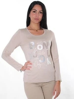 -50% Shirt Dolcezza S = 38 beige sand Steine Glitzer Jersey Kunstdruck - Bild 1 von 3