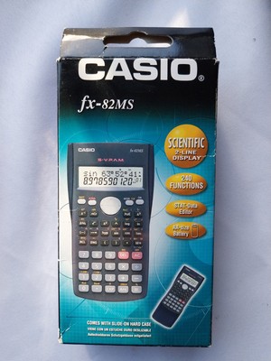 Casio FX-82MS wissenschaftlicher 2-zeiliger Taschenrechner mit Box Slide On Case & Anleitung