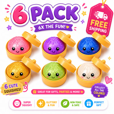 Squishy Dumpling Mystery Blind Box Glitter Fidget Toy Kids Party Favor (6 PACK)