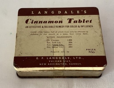 Leere Langdale's komprimierte Zimt Tablette Erkältung Grippe Heilmittel Sammlerstück 2