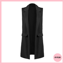 Womens Sleeveless Crepe Blazer Sleeveless Waistcoat Ladies Smart Blazer Plus NEW