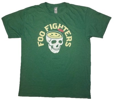 Y2K 2000s Foo Fighters Band Tee Skull Cocktail T Shirt Green Sz M Concert Merch
