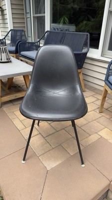1971 Herman Miller Eames Fiberglass Upholstered Side Chair Black H Base