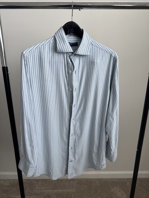 Peter Millar Men's Medium Blue and White Striped Soft Button Down Dress Shirt